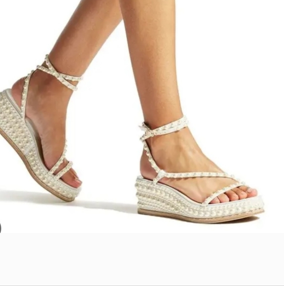 NIB Jimmy Choo Drive 60 Embellished Satin With Pearl Sandal 38.5